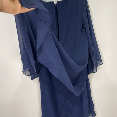 Marina dresses women size 4 embellished chiffon midi sheath cocktail dress navy - Picture 6 of 13