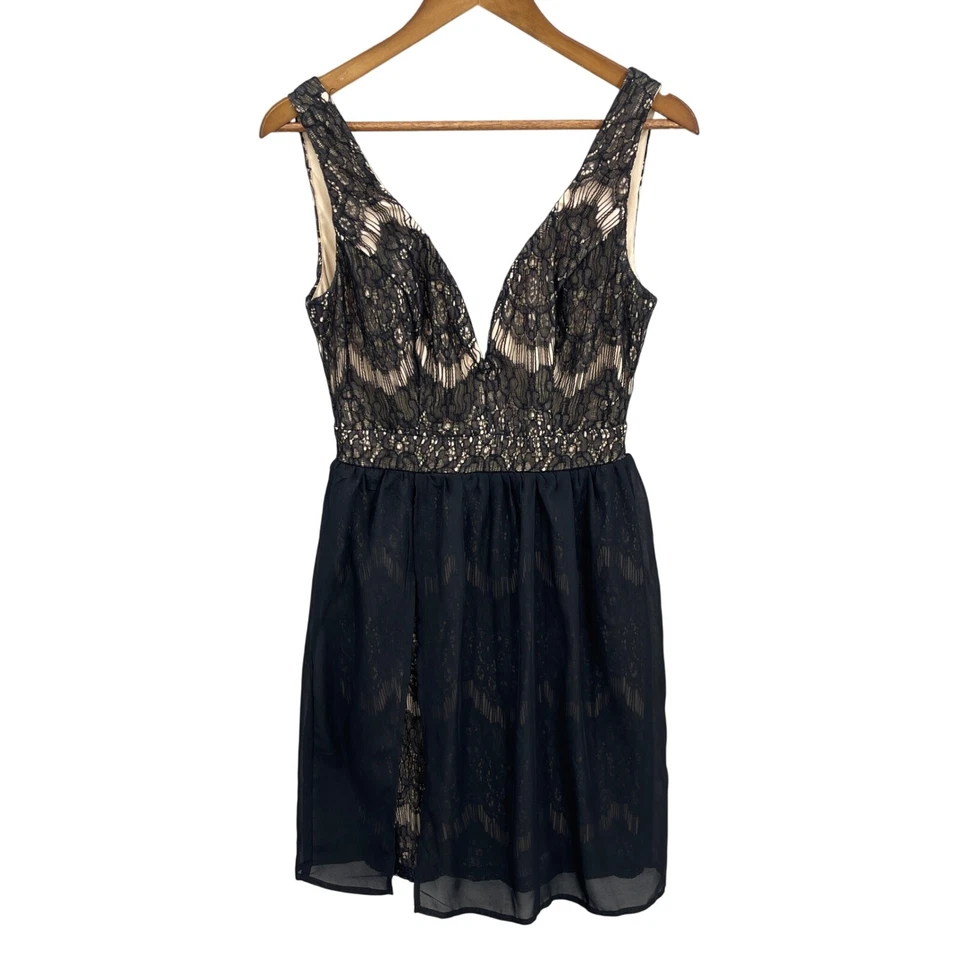 Maurices Black Lace Mini Dress Witchy Whimsigoth Deep V Party Edgy Sexy Size S - Image 4 of 4