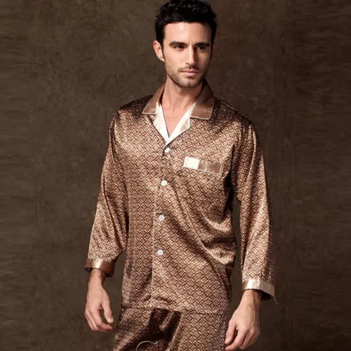 Luxus Herren Seide Satin Pyjama Set Weich Pyjama Langarm Nachtwäsche Loungewear - Bild 32 von 74