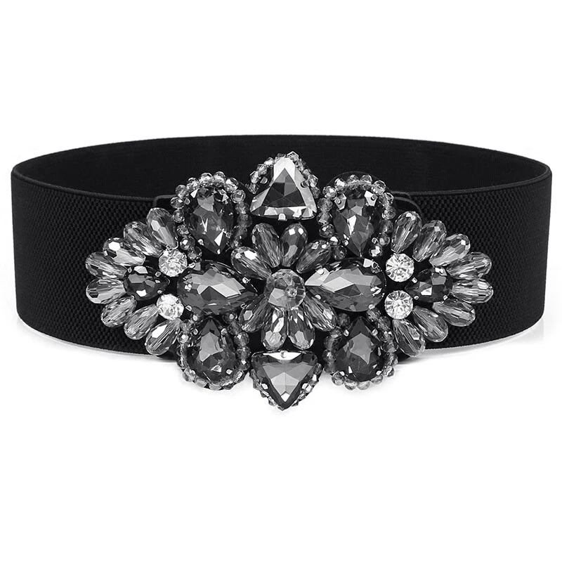 Women Rhinestone Crystal Stretch Wide Waist Belt Accessory for Dress Decor - Image 4 of 4