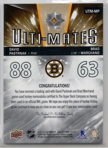 2021-22 Ultimate Collection Ulti-Mates JSY #UTMMP David Pastrnak Brad Marchand - Picture 2 of 2