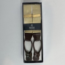 Brooks Brothers Suspenders - Light Yellow Straw - Brown Leather  NEW 