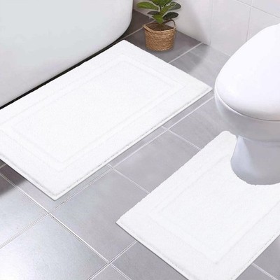 White Bathroom Rugs Sets 2 Piece, 20''x32'' Non Slip Bath Mat and 20''x24'' Toile...