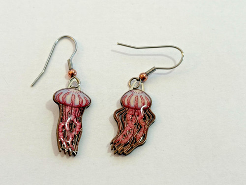 Jabebo Pink Jellyfish Dangle Drop Earrings Sea Life Animals Ocean