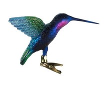 Kurt Adler Noble Gems Glass Hummingbird Clip-On Ornament--Blue NB0589