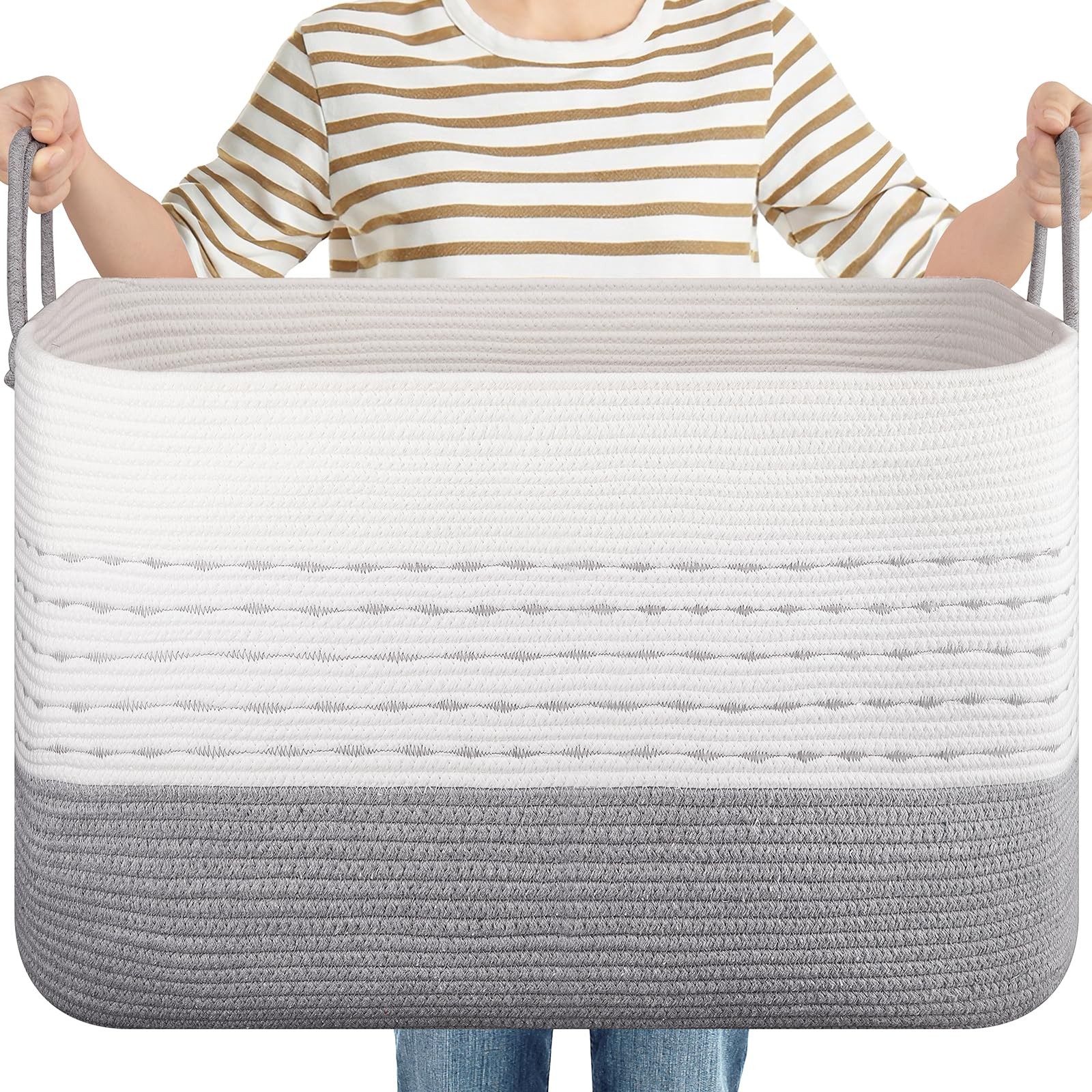 XXL Large Blanket Basket for Living Room, 108L Woven Storage Baskets for Orga...