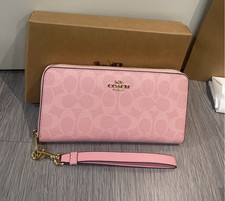 NEW Coach Long Zip Around Wallet In Signature Canvas CW778 Powder Pink