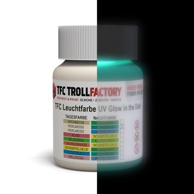 TFC Leuchtfarbe UV TagesfarbeRAL1013 perlweiß NachtfarbeRAL5018 türkisblau 100g