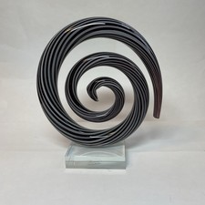 MURANO GLASS Hand Blown Swirl On Lucite,Abstract Spiral Art Black Gray VINTAGE