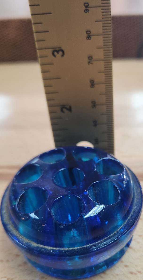 Unmarked Blue Glass Flower Frog Vase Insert 8-Hole Stem Holder 2.5 x 1.5 in