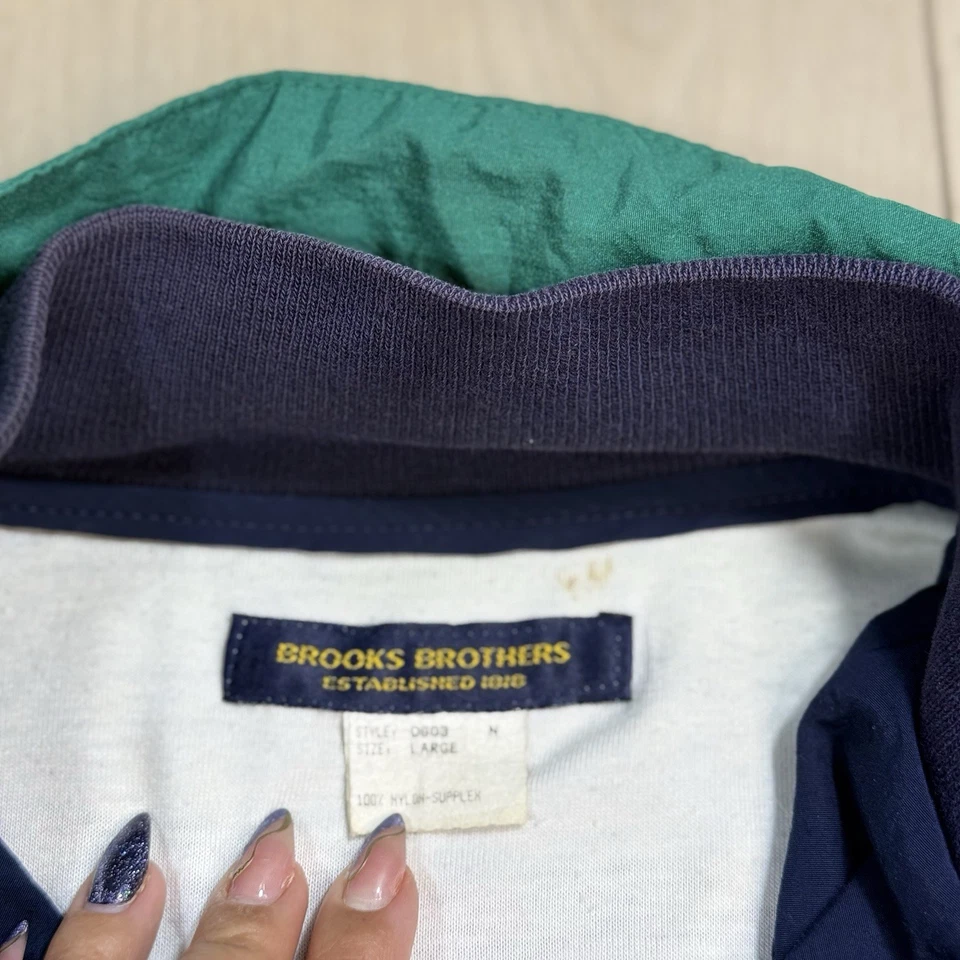 Vintage Brooks Brothers Colorblock Windbreaker Jacket Men’s L Navy Green USA - Image 3 of 4