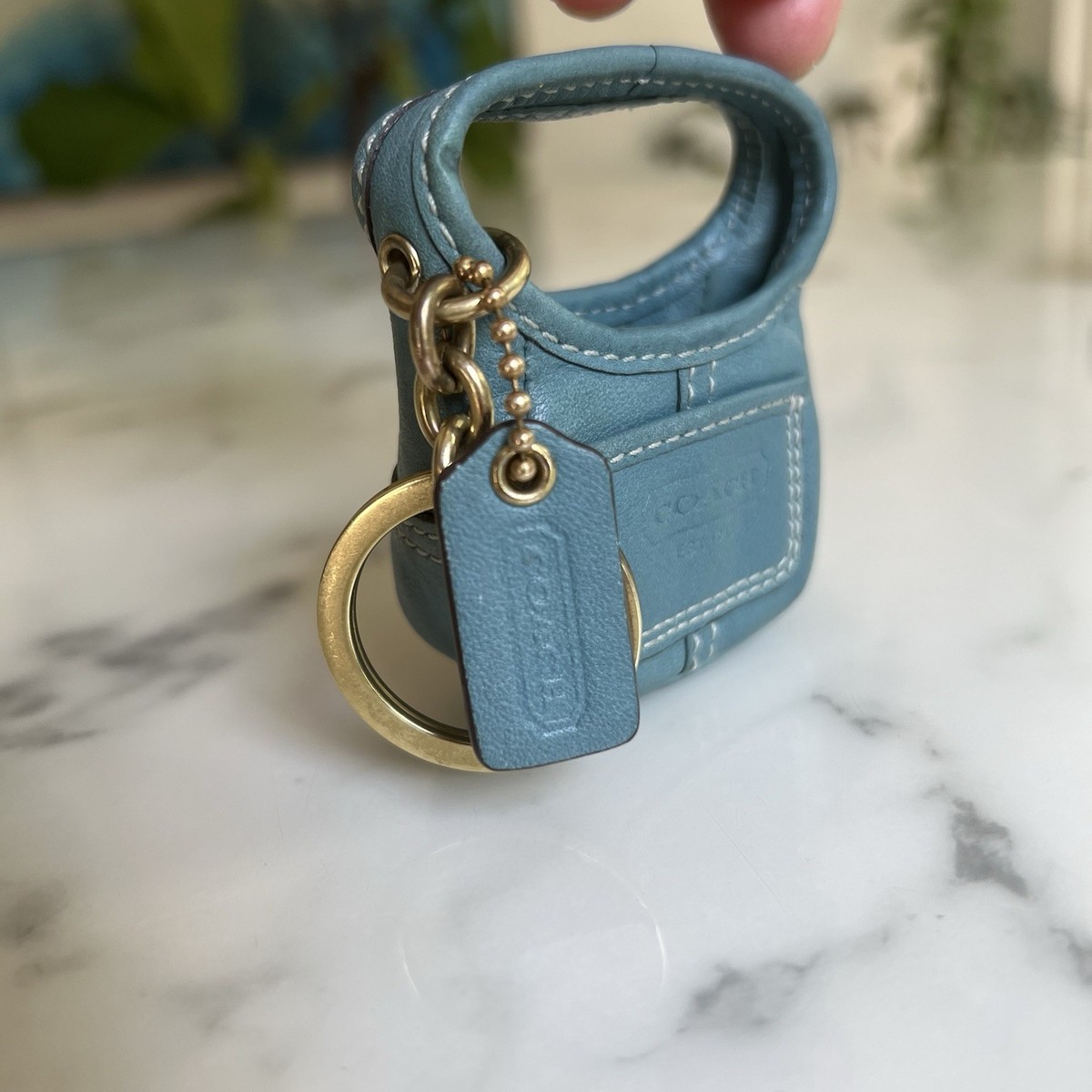 COACH Vintage Y2K Mini Ergo Key Ring Bag Charm Turquoise Teal Blue