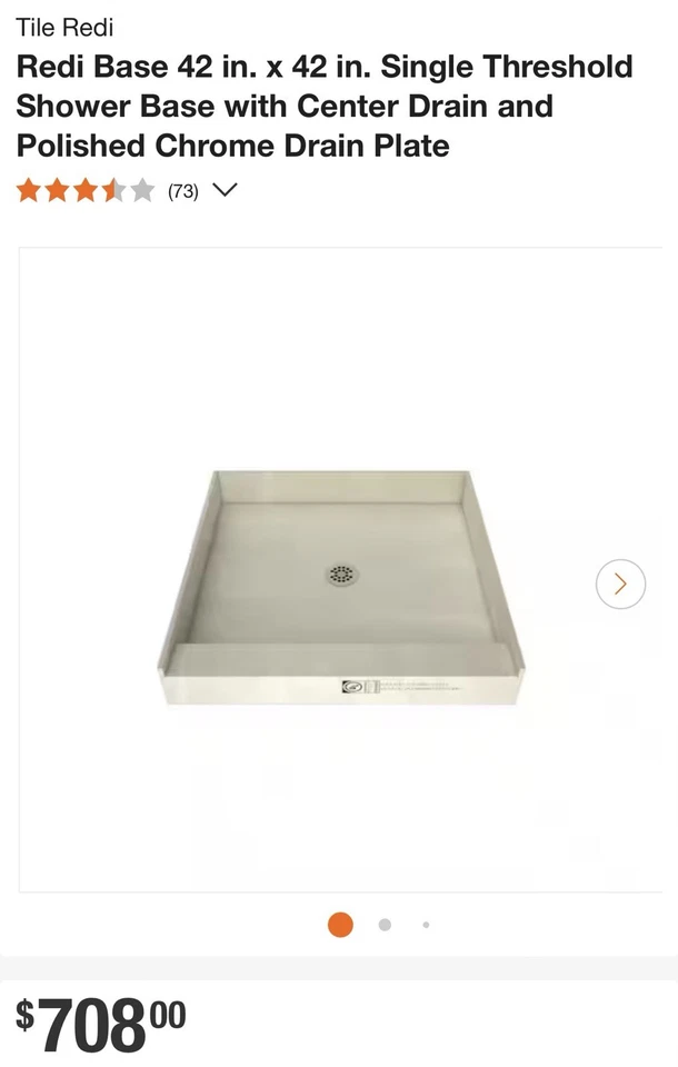 Tile Redi 4242C Redi Base 42" x 42" Square Shower Base - Chrome - Image 2 of 4