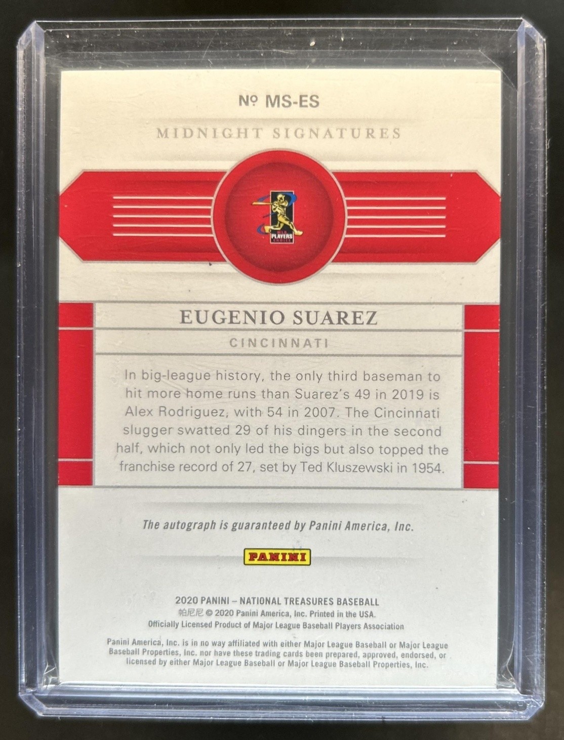 2021 Panini National Treasures Eugenio Suarez Supplied Cards Auto #/49 Reds view 2