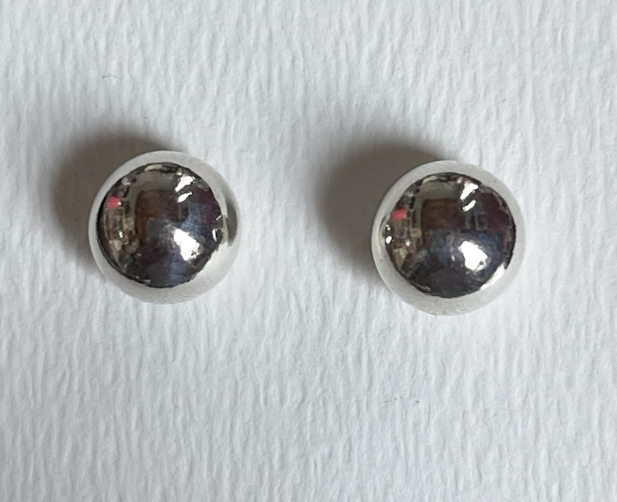 925 Sterling Silver Round Ball Stud Earrings Butterfly Backing 11.8mm