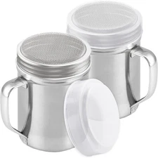 Powdered Sugar Shaker with Handle Fine Mesh Dredge Cinnamon Sugar Dispenser for