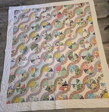 Vintage Drunkards Path Quilt Multicolor Handmade 78"x86" Full Cotton