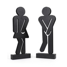 Set of 2 Farmhouse Bathroom Decor Signs Rustic Wooden Restroom Decorative Sig...