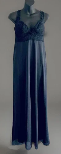 UNDERCOVER Rara camicia da notte vintage Victoria's Secret etichetta oro nera maxi sexy romantica USA