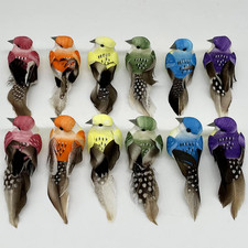 12pcs Small Artificial Simulation Foam Feather Bird 3-Inch Realistic Sparrow Cli
