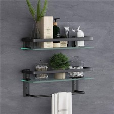 Glass Bathroom Shelf W/ Towel Bar 15.7in Bathroom Wall Shelves Rustproof Metal