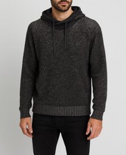 Men  s Black Knit Hoodie Sweater Long Sleeve Ribbed Pullover Casual Winter Top