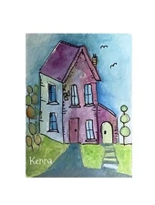Aceo Painting By Kenna HP Original Watercolour Whimsy House 2.5” X 3.5”
