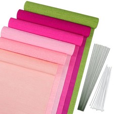 Crepe Paper Flowers 42 Pcs Pink Rolls Tape Wire Kit Crafts Wedding Party DIY
