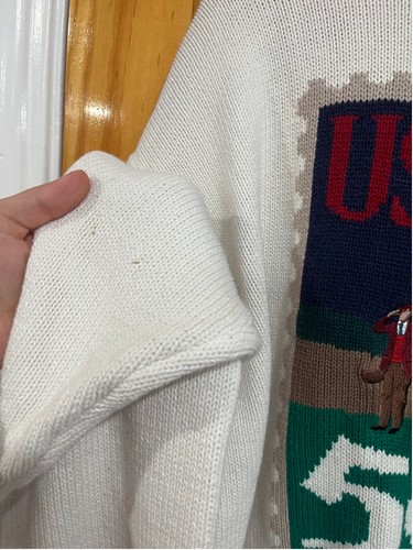 Vintage Cotton Traders Knit Embroidered USA Preppy Golf White Knit Sweater XL - Picture 2 of 8