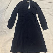 Tory Burch Navy Blue Flowy Long Sleeve Pleated Blouse Dress Size 6 New NWT