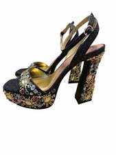 Gianni Bini Enchant-Ment Black Glitter Embellished Platform Block Heels 6.5M