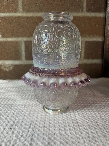 Fenton Persian Medallion Fairy Lamp White Opalescent 3-Piece – Mint w/ Sticker