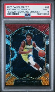 2020 PANINI SELECT #61 ANTHONY EDWARDS RED/WHITE/ORANGE SHIMMER PSA 9