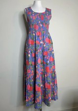 Duluth Trading Dress Womens Medium Purple Floral Smocked Boho Midi Ruffle NWT