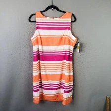 AB Studio Dress Womens 16 Orange Pink Stripe Sheath Sleeveless Stretch Back Zip