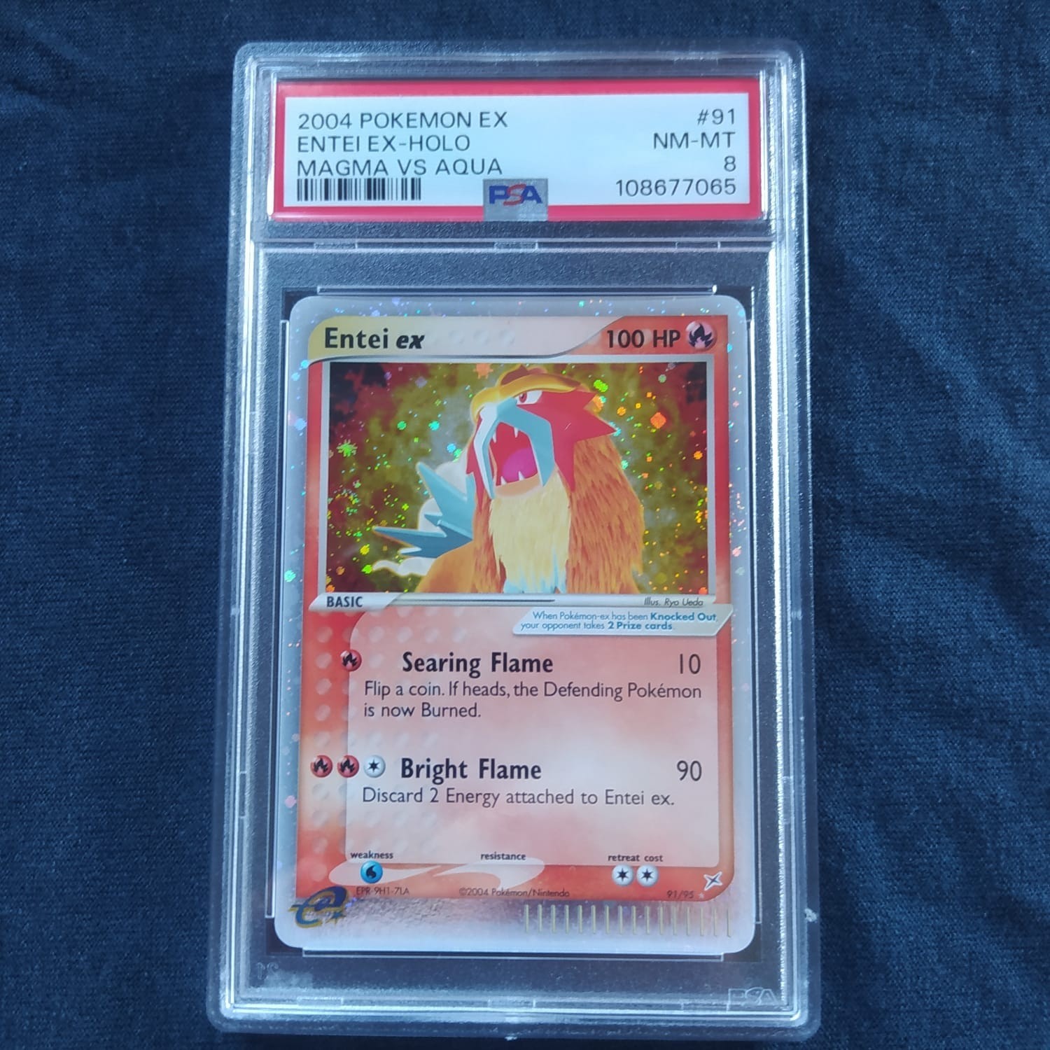 2004 Pokemon EX Team Magma VS Team Aqua Entei EX Holo SWIRL #91 PSA 8