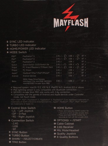 Mayflash Wireless Arcade Stick F700 For PS5 PS4 Switch PC MacOS iOs & Android - Picture 6 of 6