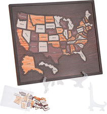 Wooden USA Travel Map, 12X10 Inch Map Puzzle with Acrylic Stand Journey Tracke