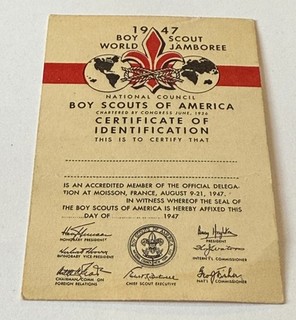 1947 World Jamboree Identification Card Blank Boy Scout XJ4