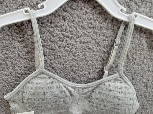 Calvin Klein Soft Cup Logo Bra Girl's M (7/8) Heather Gray Adjustable Straps - Picture 6 of 12