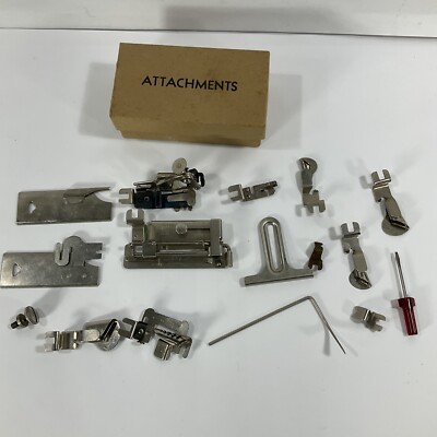 Box of Vintage Greist Tucker Sewing Machine Attachments for Singer