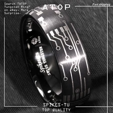Dome Brushed Black Tungsten Carbide Ring Laser Circuit Board ATOP Men Jewelry