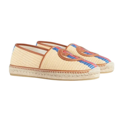 Authentic Men's Gucci Brown Raffia Interlocking G Espadrilles 749777 New $740
