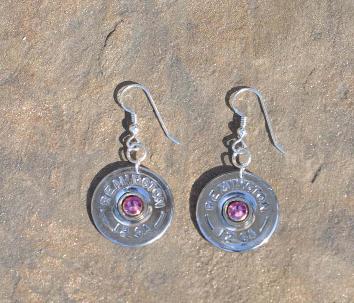 Remington 12 Gauge Shotgun Shell Earrings Sterling Dangle Rose