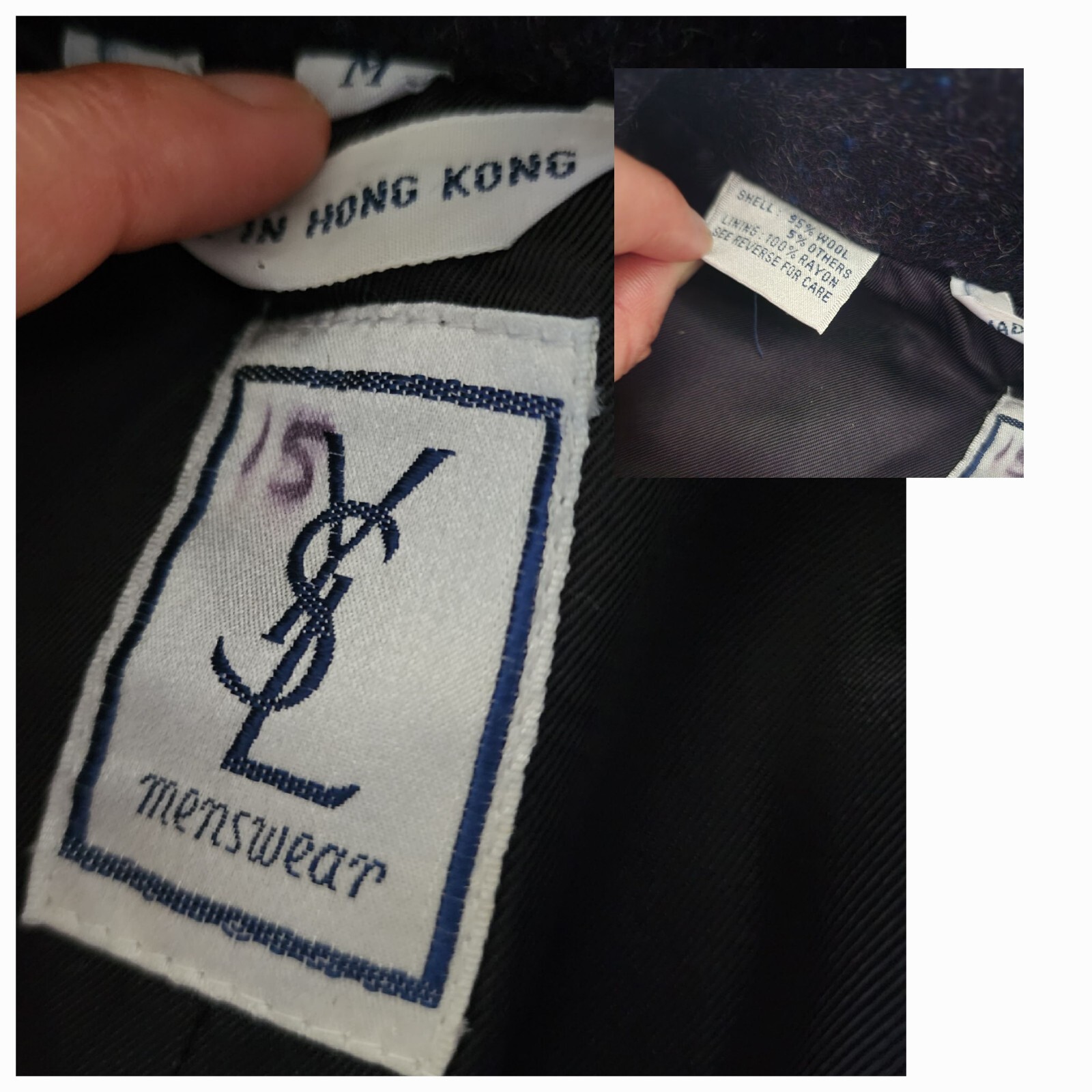 Cappotto uomo vintage anni 80 90 Yves Saint Laurent lana blu maculato taglia M oversize