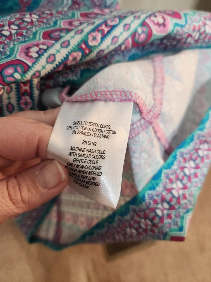 London Times 女式连衣裙 14 Shift 多色波西米亚无袖弹力棉 — 第 4/4 张图片