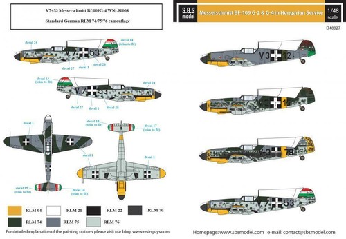 SBS Model D48027 1/48 Messerschmitt Bf109G-2, G-4 in WWII Hungarian Service - Picture 2 of 4