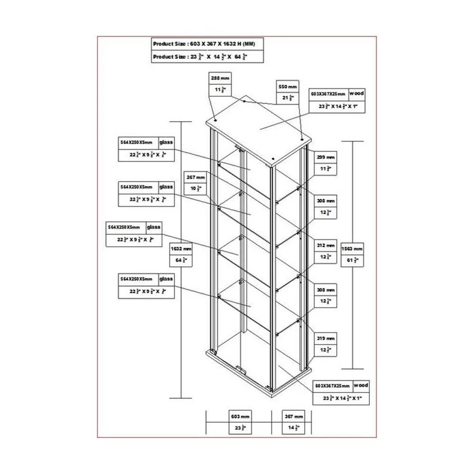 Gabinete de curiosidades de vidrio tradicional de 5 estantes Pemberly Row en negro Foto 3 de 3