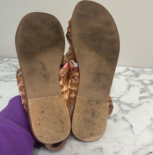 Free People Brown Leather Flats Sandals Boho Size 38 7.5 - Picture 4 of 5