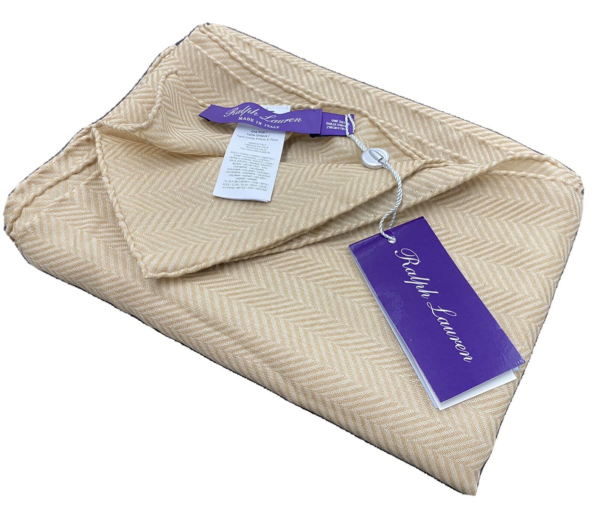 Ralph Lauren Purple Label Large Tan Herringbone Cashmere Ralph Lauren Purple Label Large Tan Herringbone Cashmere